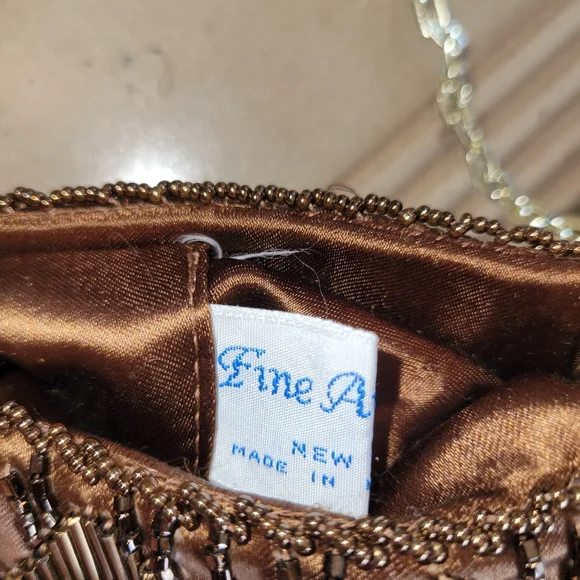 Fine Arts Beaded Bag ~ Vintage ~ Hong Kong ~ Bronze Shimmer ~ Needs TLC - Picture 9 of 16
